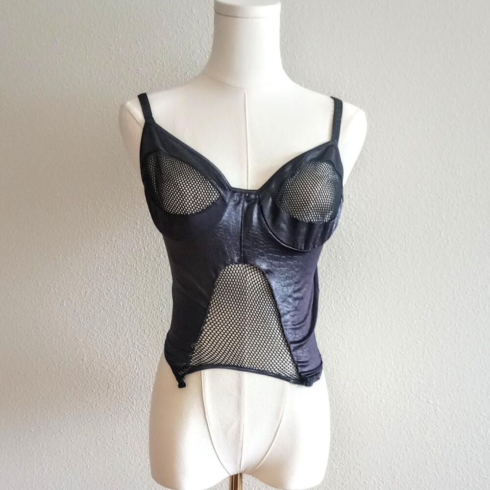 Y2K Sheer Fishnet Faux Snakeskin Gothic Corset
